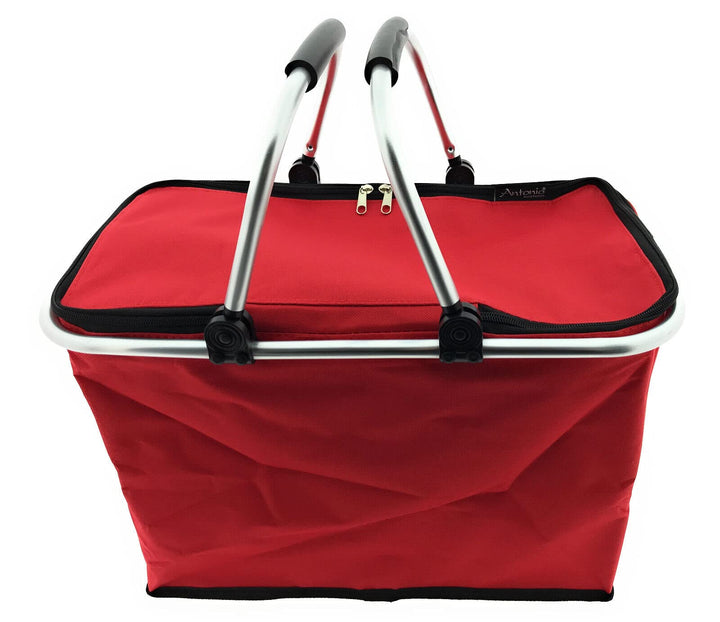 XXL Kühltasche Thermo Einkaufskorb Picknick Kühlbox Campingtasche faltbar stabil Rot Schwarz Grün, R