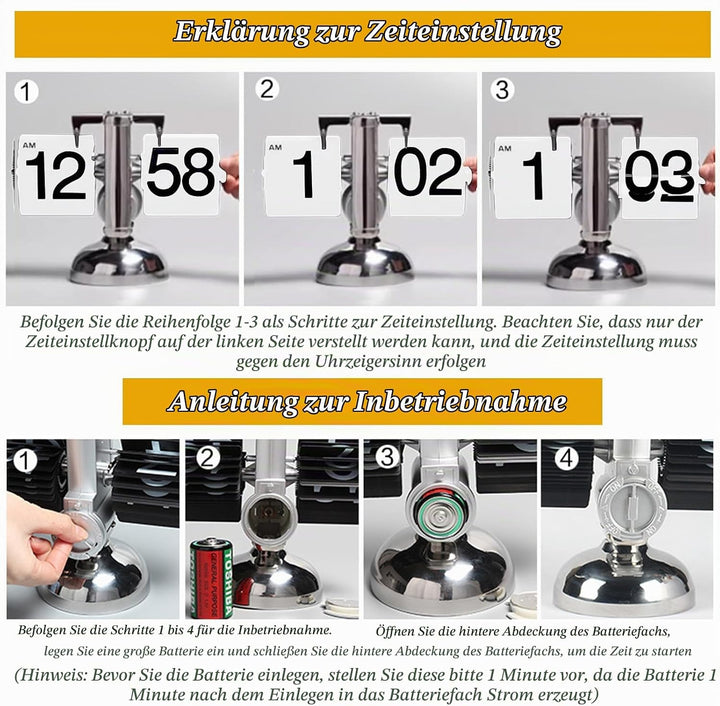 Flip-Uhr Retro,Digitale Batteriebetriebene Down Uhr mit Zahnradmechanik,Schreibtischuhr Vintage Desi