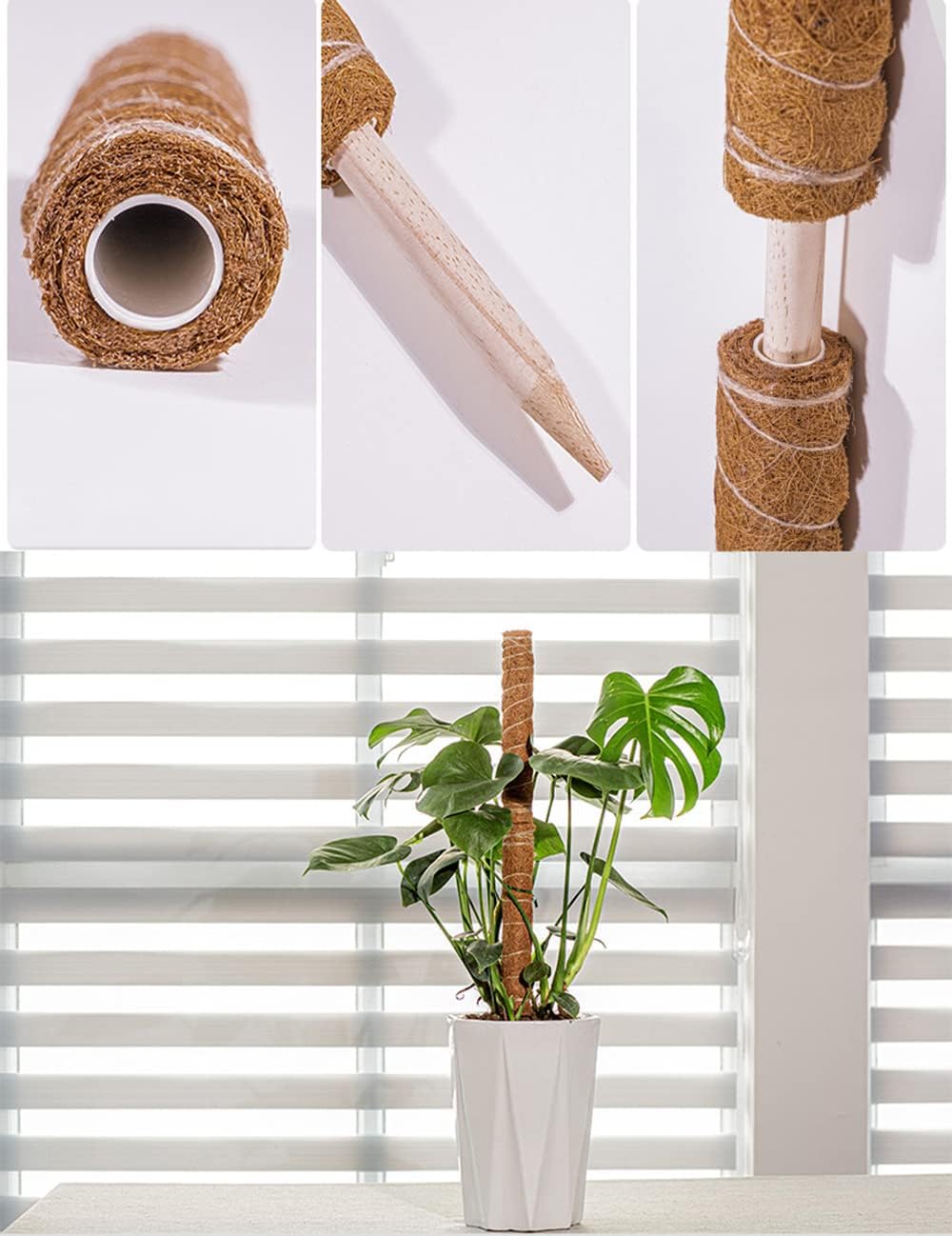 4 Stück Pflanzstab Kokos, 40cm Moosstab für Monstera, Moss Pole, Verlängerbar Coir Moss Stick,Prakti