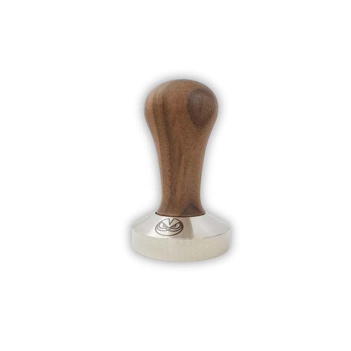 Espresso Tamper - 58,5 mm für IMS Competition-Filterkörbe, Nussbaum und INOX Stahl Flacher Boden 58.
