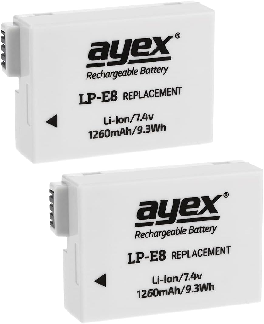 ayex Batteriegriff Passend für Canon EOS 700D 650D 600D 550D (ähnlich BG-E8) + 2 x ayex LP-E8 Akku +