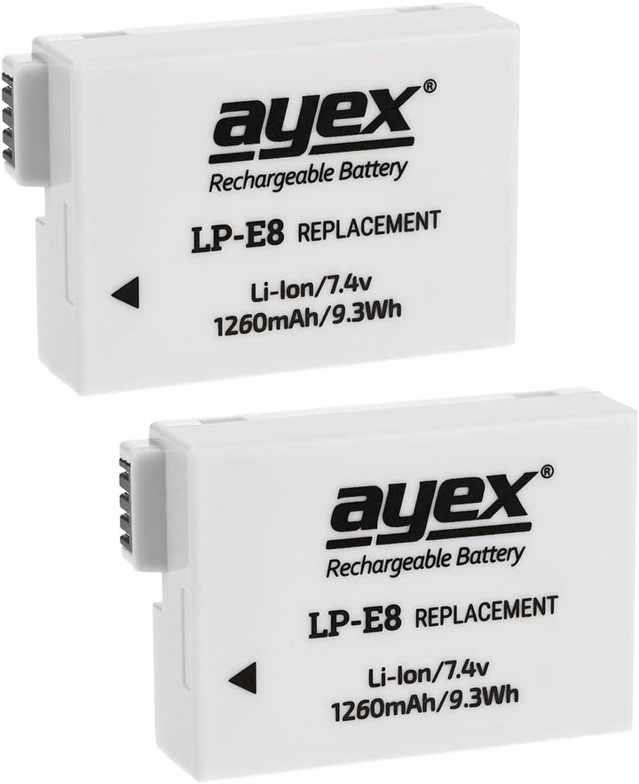 ayex Batteriegriff Passend für Canon EOS 700D 650D 600D 550D (ähnlich BG-E8) + 2 x ayex LP-E8 Akku +