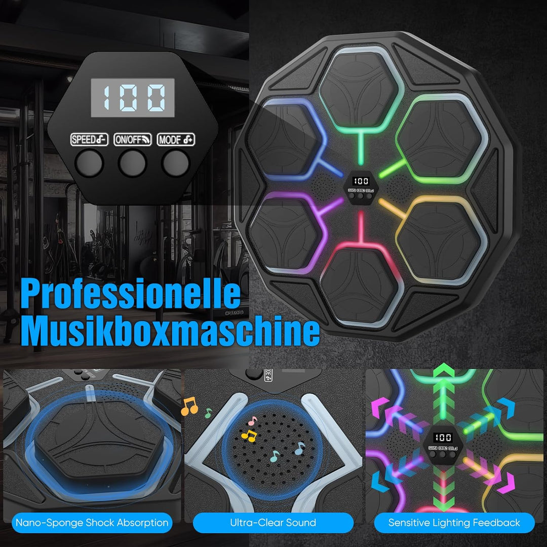 Music Boxing Machine, Elektronische Boxmaschine mit Musik, Bluetooth, 11 Geschwindigkeits, 3 Trainin