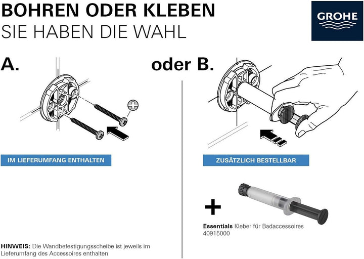 GROHE Essentials - Reservepapierhalter (Wandmontage, verdeckte Befestigung, zum Bohren oder Kleben),