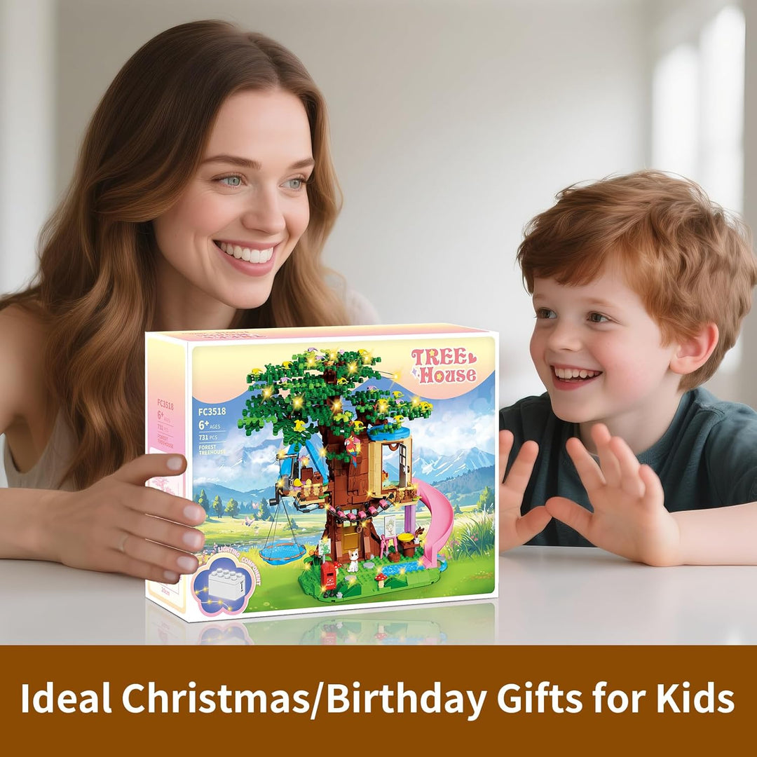 Baumhaus Bauset Kompatibel mit Friends, 731PCS Wald Baumhaus Bausatz Spielzeug für Mädchen mit LED-L