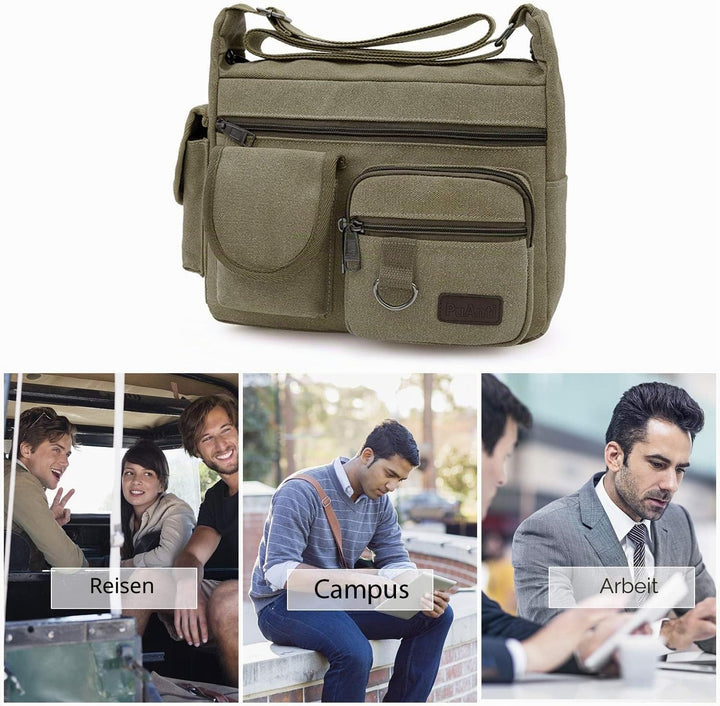 FANDARE Umhängetasche Schultertasche 7.9 inch iPad Tasche Unisex Vintage Canvas Messenger Tasche für
