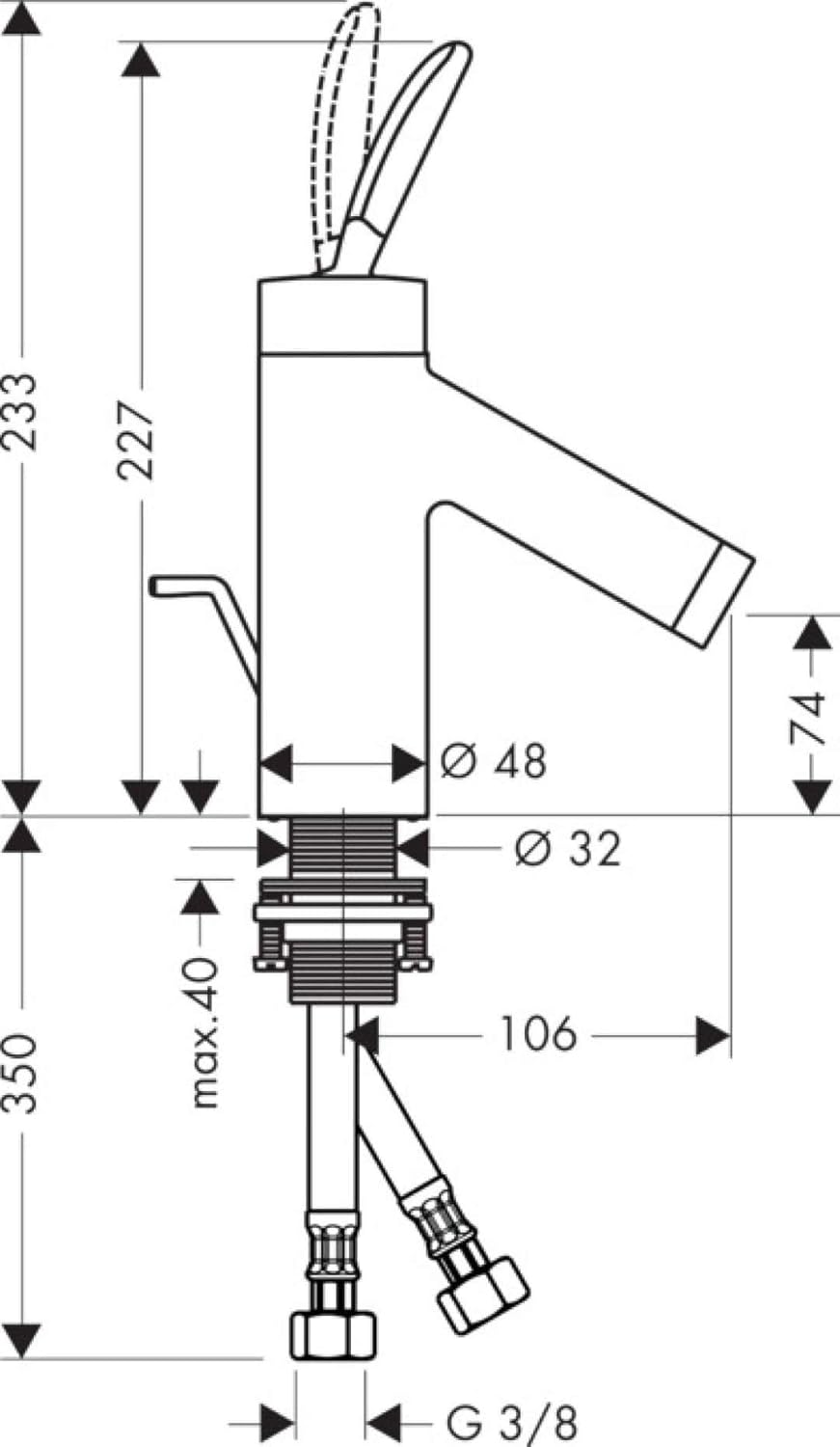 AXOR Wasserhahn Starck Classic (Armatur mit Auslauf Höhe 70 mm und Zugstangen-Ablaufgarnitur) Chrom