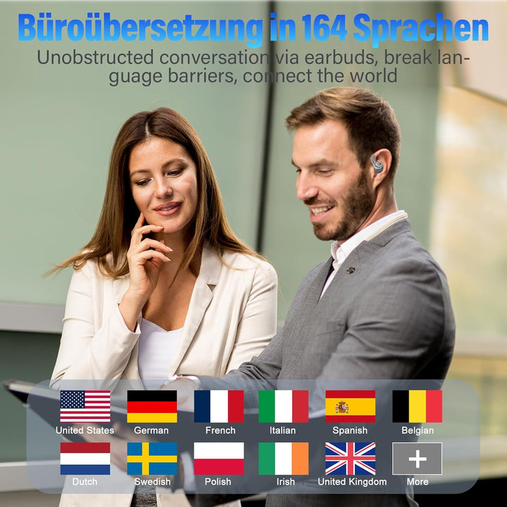 AI Kopfhörer Übersetzer, 3-in-1 Sprachübersetzer Ohrhörer 164 Sprachen mit App, 7 Übersetzungsmodi E