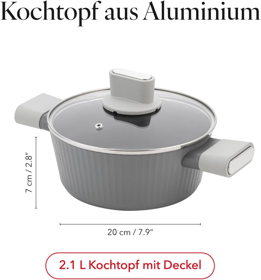 FLORINA Aluminiumtopf Serrano 2,1 l 20 cm I Töpfe mit Soft-Touch-Griffen I Leichter und langlebiger