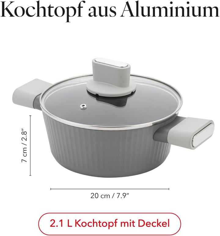 FLORINA Aluminiumtopf Serrano 2,1 l 20 cm I Töpfe mit Soft-Touch-Griffen I Leichter und langlebiger