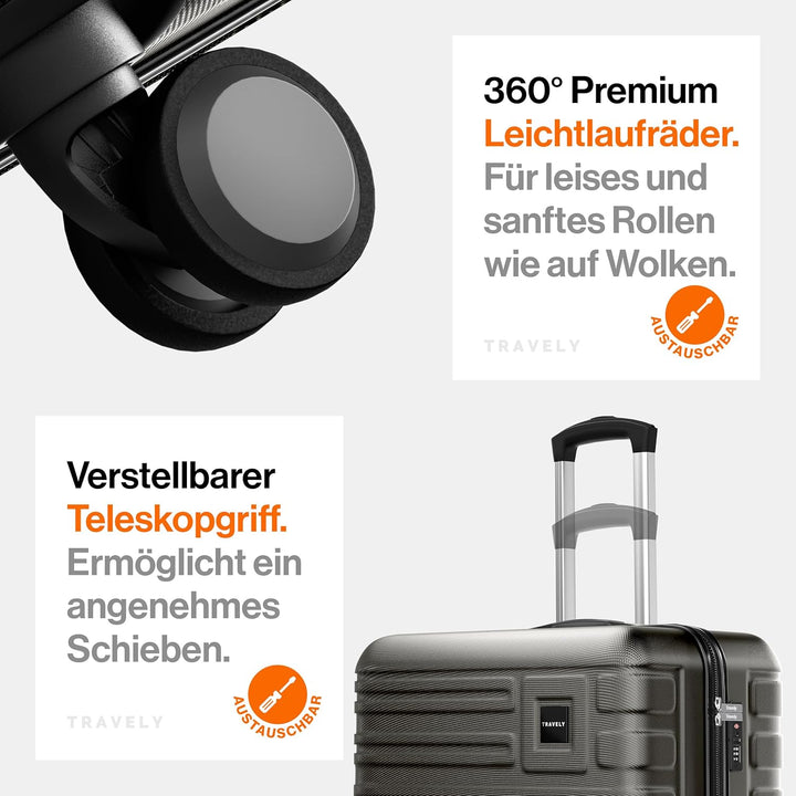 Travely Premium Koffer Gross: 28" Jede Menge Platz mit mehr als 120L Volumen, sehr robuster Hartscha