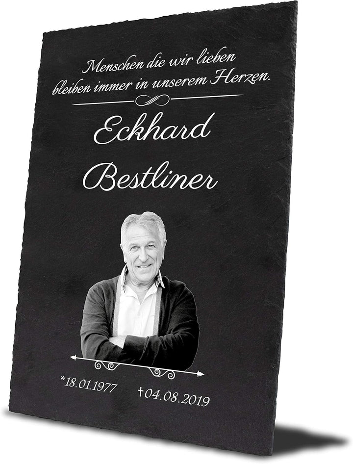 wandmotiv24 Schiefertafel Trauer, Gedenktafel Verstorbene Hochformat 20x30cm Personalisiert Name + D