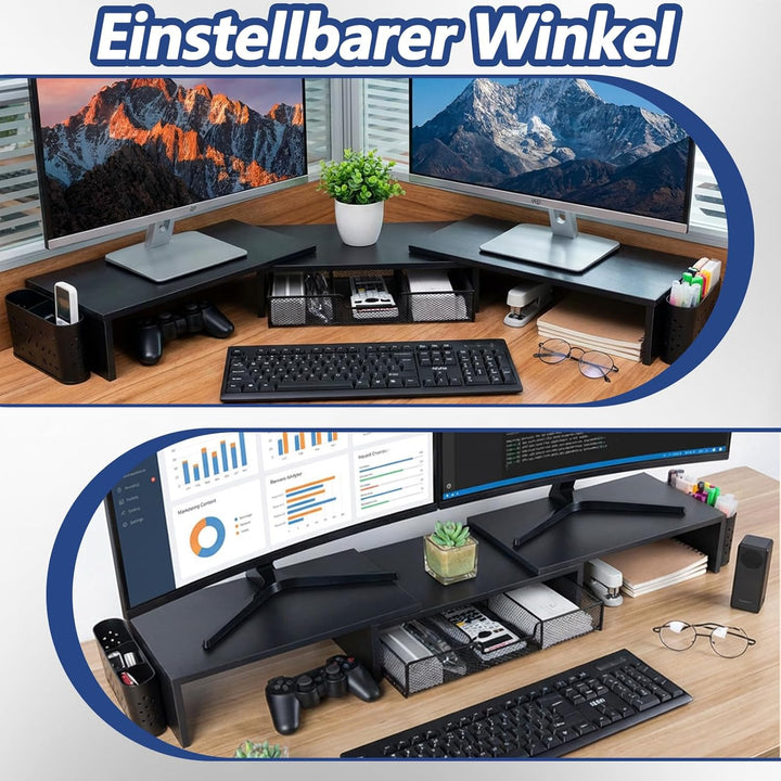 Kottwca Dual Monitorständer, Metall Monitor Stand mit Schublade und 2 Stifthaltern, Verstellbare Län