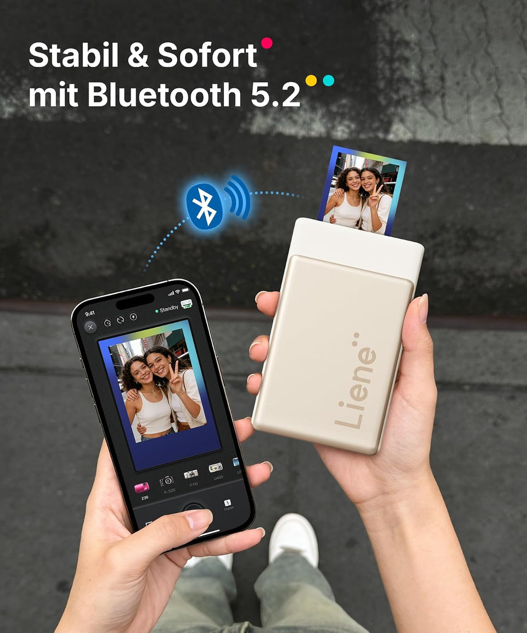 Liene Pearl N200 Pro Tragbarer Mini Fotodrucker mit Farbsublimation – Inkl. 50 selbstklebende Fotos