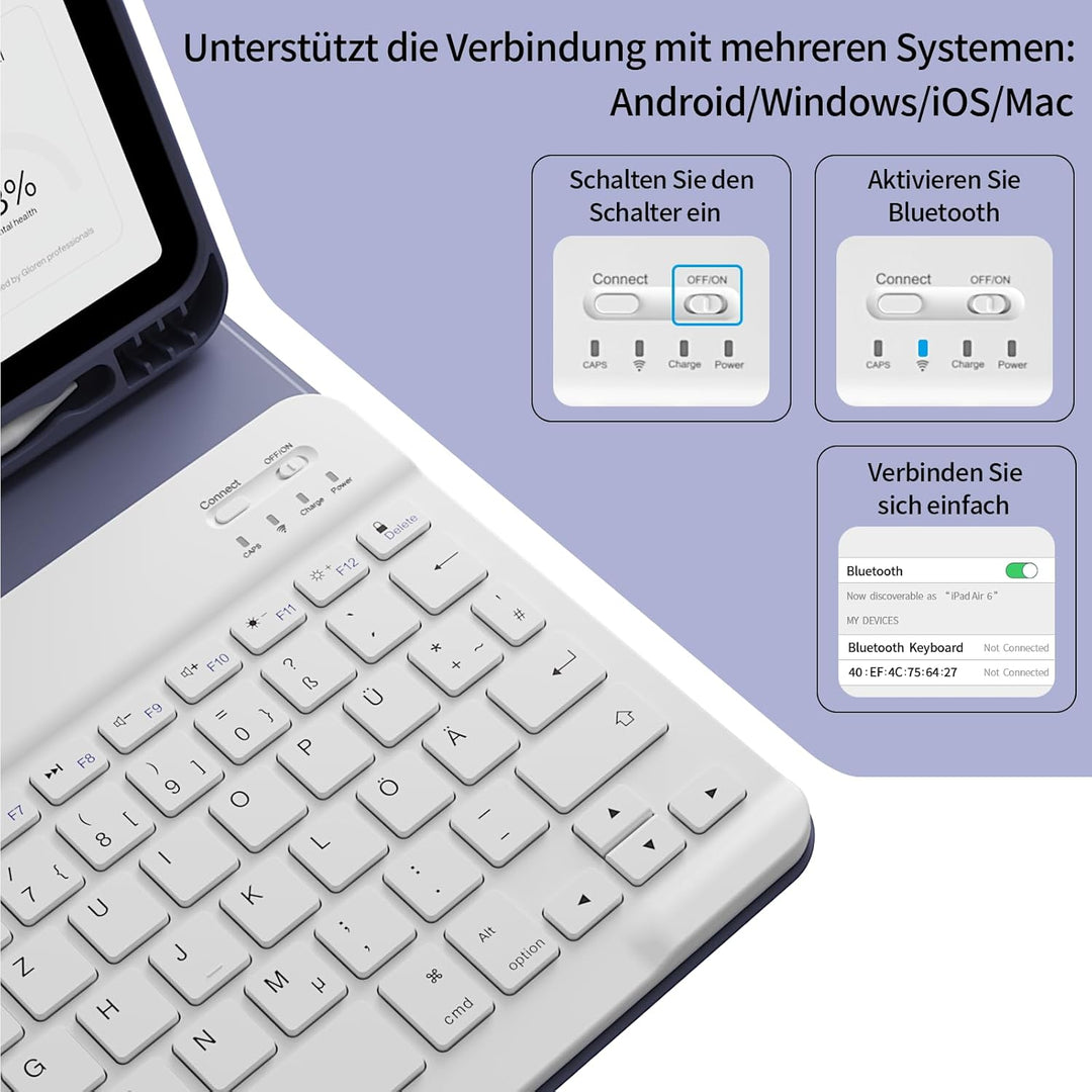 Hülle mit Tastatur für iPad A16 2025 / iPad 11./10. Generation 2022 10,9 Zoll, Magnetisch Bluetooth-
