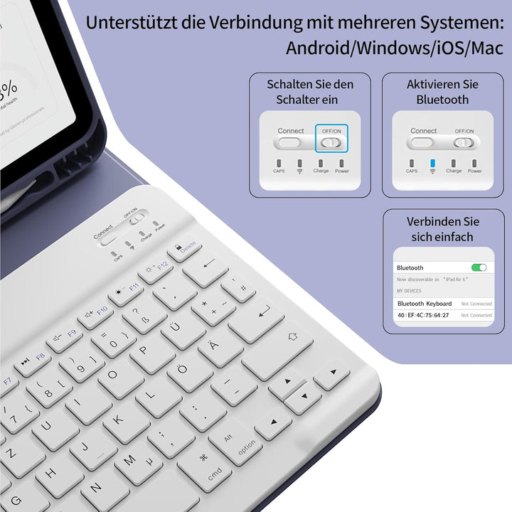 Hülle mit Tastatur für iPad A16 2025 / iPad 11./10. Generation 2022 10,9 Zoll, Magnetisch Bluetooth-