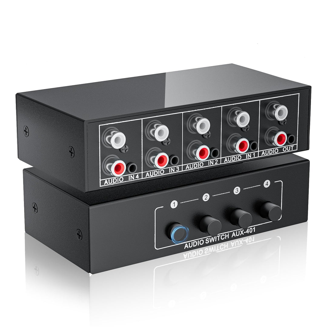 Audio Switch Box 4-Wege bidirektional, BolAAzuL 3,5mm Aux & RCA L/R Stereo Audio Switcher Selector 4