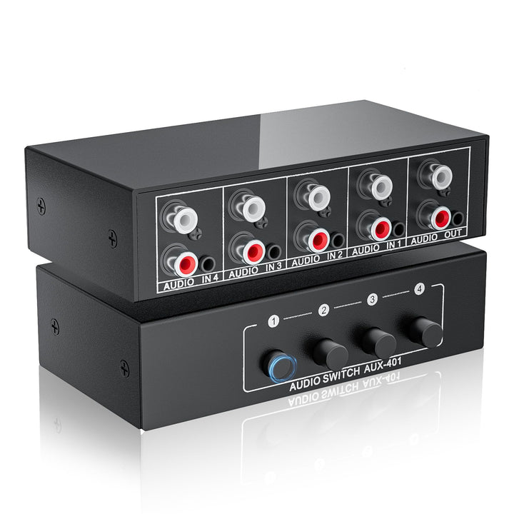 Audio Switch Box 4-Wege bidirektional, BolAAzuL 3,5mm Aux & RCA L/R Stereo Audio Switcher Selector 4
