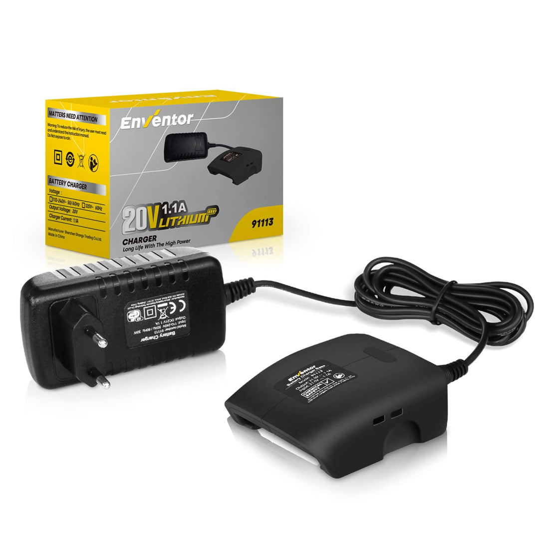 Akkuladegerät, ENVENTOR 1.1A Lithium-Batterieladegerät für ENVENTOR 20V 2.0Ah / 4.0Ah Batterien, 1.1