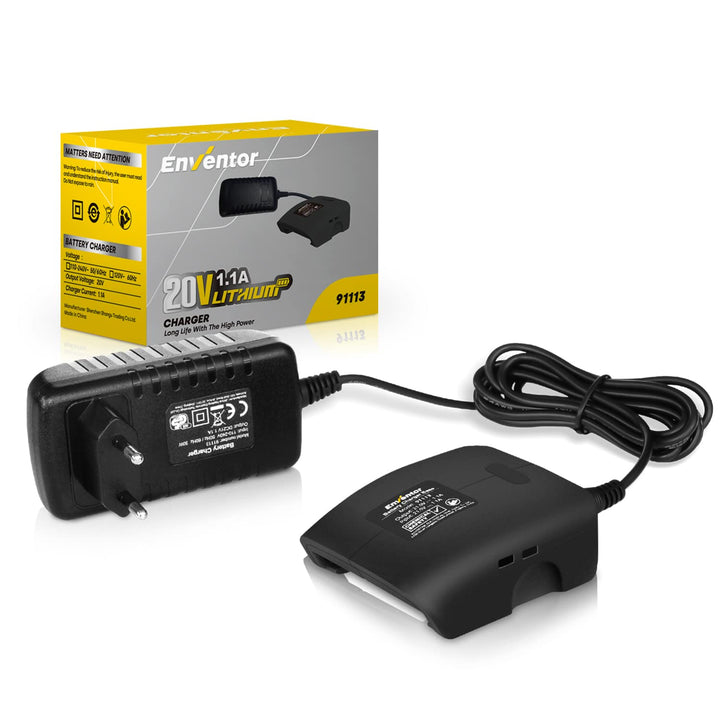 Akkuladegerät, ENVENTOR 1.1A Lithium-Batterieladegerät für ENVENTOR 20V 2.0Ah / 4.0Ah Batterien, 1.1