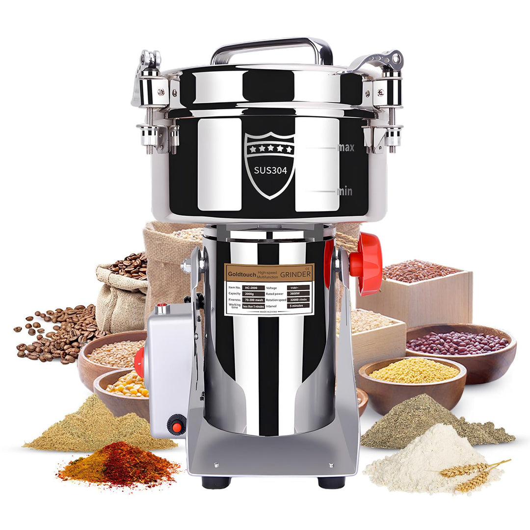 Goldtouch GetreidemüHle Elektrische 2000g 3600W Electric Grain Mill 32000U/min 304 Edelstahl Kommerz