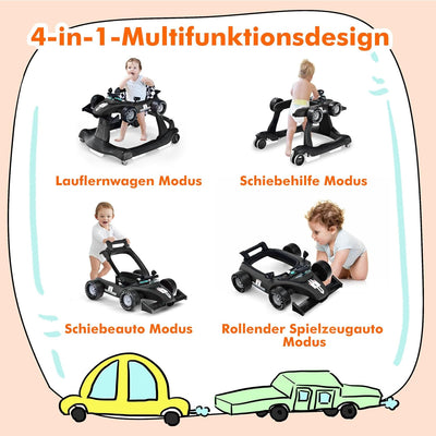 GOPLUS 4 in 1 Baby Lauflernhilfe, Lauflernwagen höhenverstellbar mit Licht & Musik, Baby Walker Auto