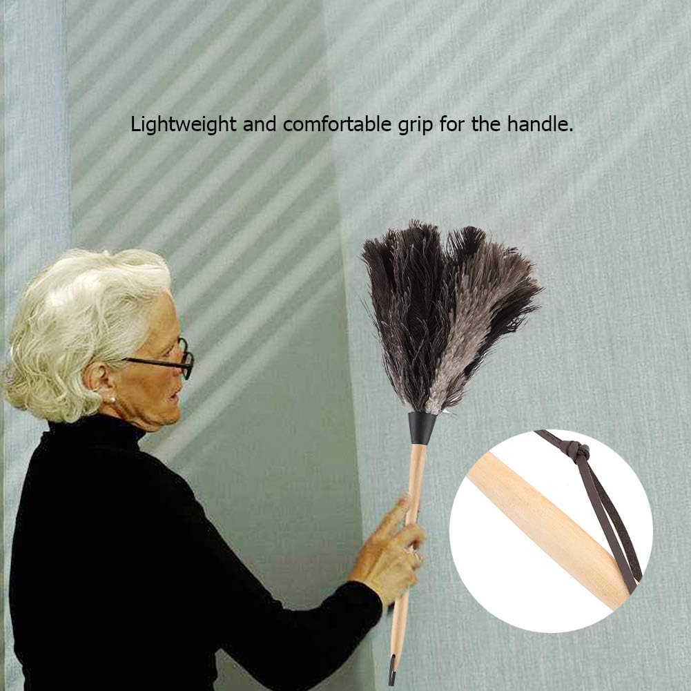 Handgemacht Staubwedel Waschbar Statisch Antitruthahn Straussenfeder Staubtuch mit Langem Holzgriff