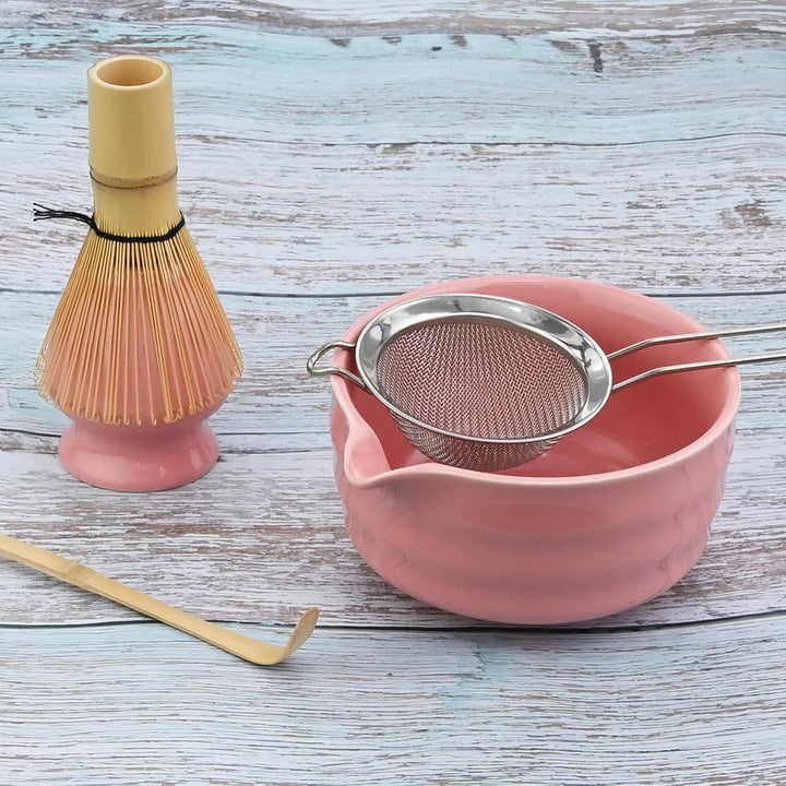 5 Stück Matcha Set, Japanisches Matcha Tee Set mit Bambusbesen, Keramik Schale mit Ausgiesser, Edels