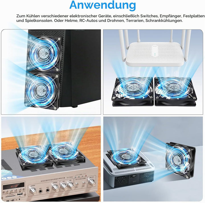 GDSTIME 2 x 120 USB Lüfter mit 3 Einstellbare Geschwindigkeiten 120mm PC Fan USB Ventilator für Chas