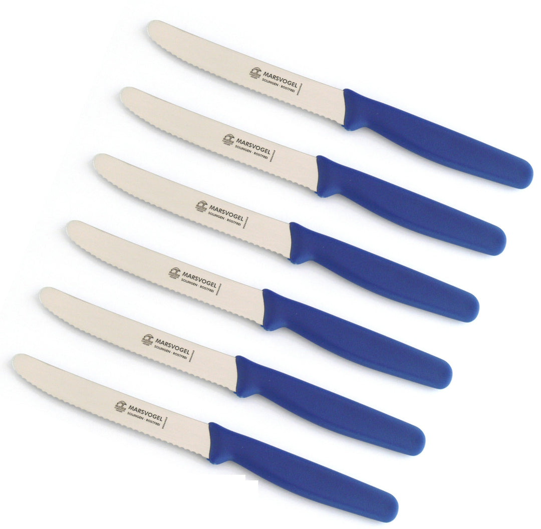 Marsvogel - 6 Stück Tafelmesser mit Wellenschliff - PP Blau - Made in Solingen
