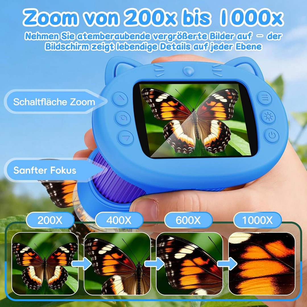 Mikroskop für Kinder 1000x, Tragbares Mikroskop Kinder (Blau), Blau