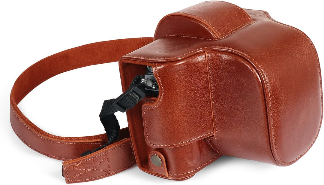 MegaGear Ever Ready Echtleder-Kameratasche kompatibel mit Nikon Z fc (16-50 mm) (Brown), MG2011, Bro
