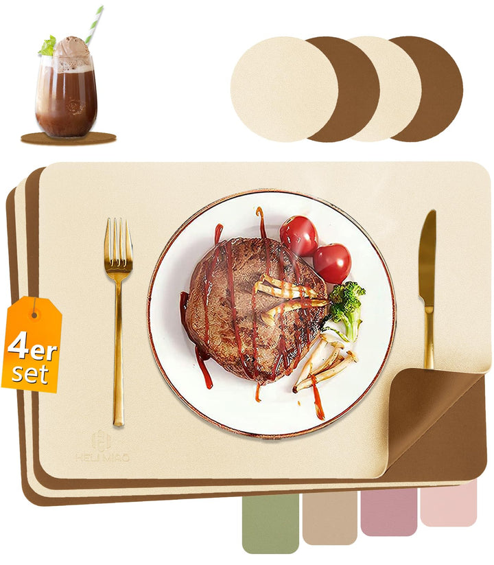 Tischsets Abwaschbar,Platzsets Abwischbar,Tischset Leder,Hitzebeständig Doppelseitigen I 4er Set Pla