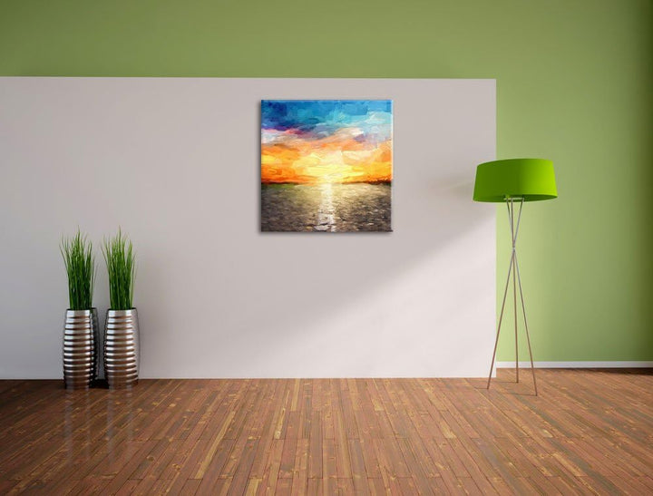 Pixxprint Endlose Strasse im Sonnenuntergang als Leinwandbild Quadratisch| Grösse: 70x70 | Wandbild|