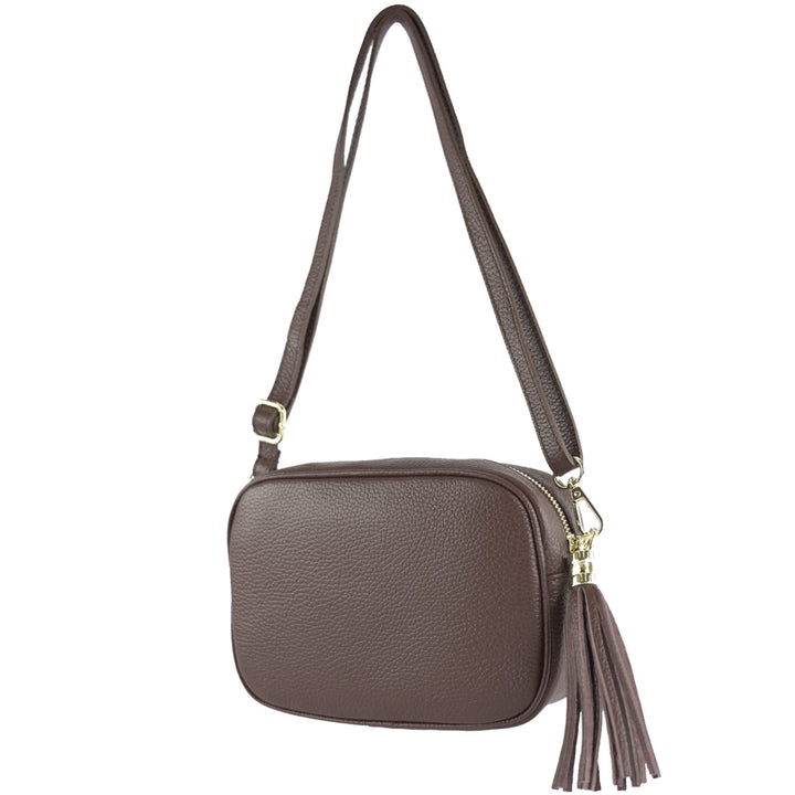 modamoda de - T240 - kleine Umhängetasche aus ital. Echtleder Dark Chocolate, Dark Chocolate