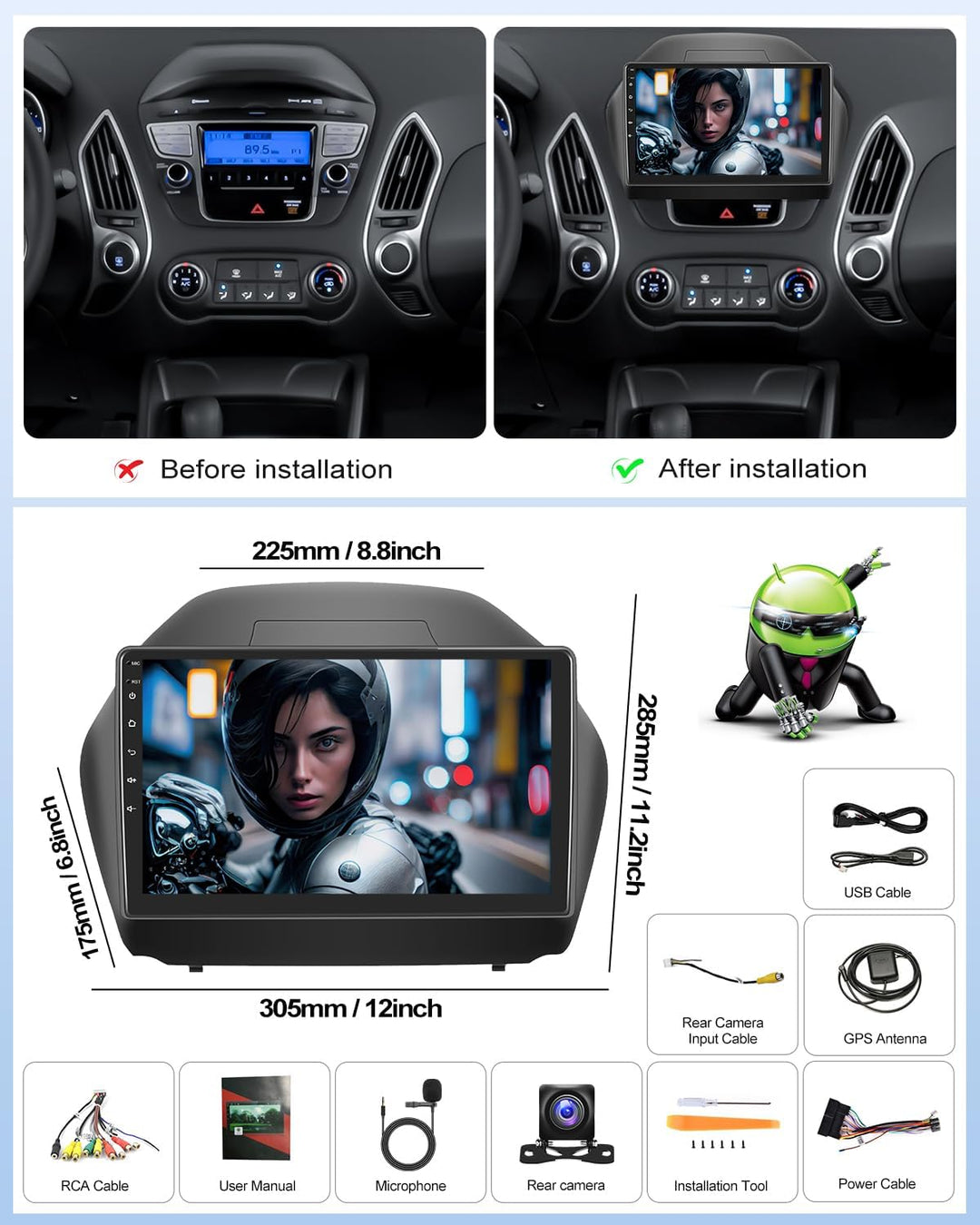 2G+64G CAMECHO Android 13 Autoradio für Hyundai IX35 2010-2015 mit Navi Carplay Android Auto,Doppel