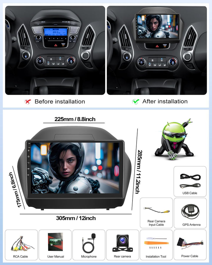 2G+64G CAMECHO Android 13 Autoradio für Hyundai IX35 2010-2015 mit Navi Carplay Android Auto,Doppel