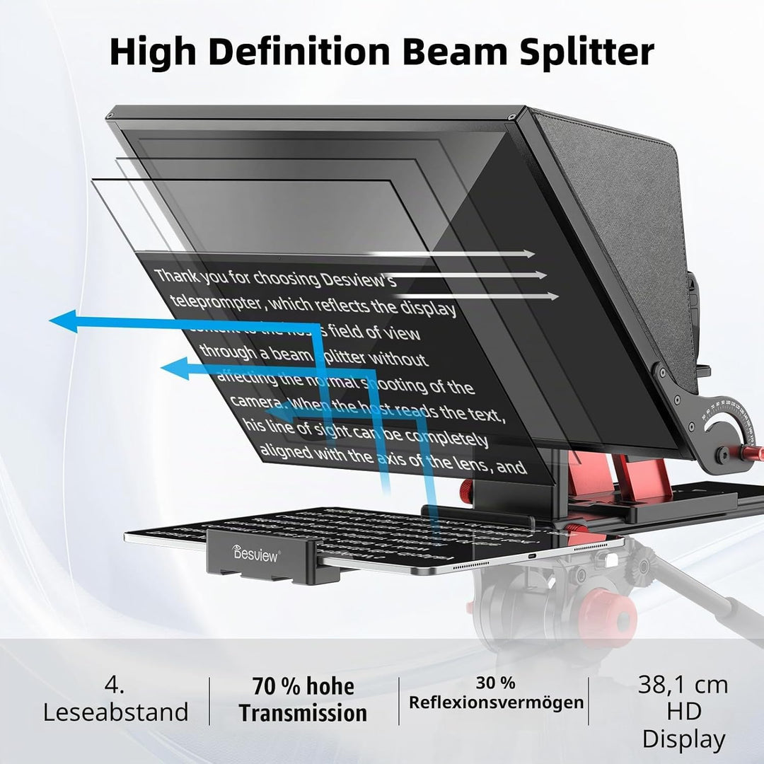 Desview P15 Aluminiumlegierung Hebbarer Teleprompter, 15 Zoll Prompter für iPad Tablet Smartphone DS