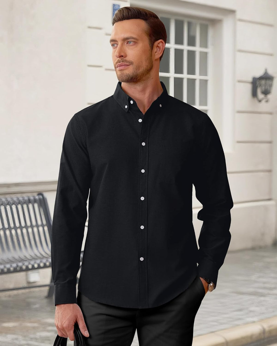 J.VER Oxford Herren Hemd Regular Fit Hemd Langarm Bügelleicht Casual Hemd aus Oxford Button Down Hem