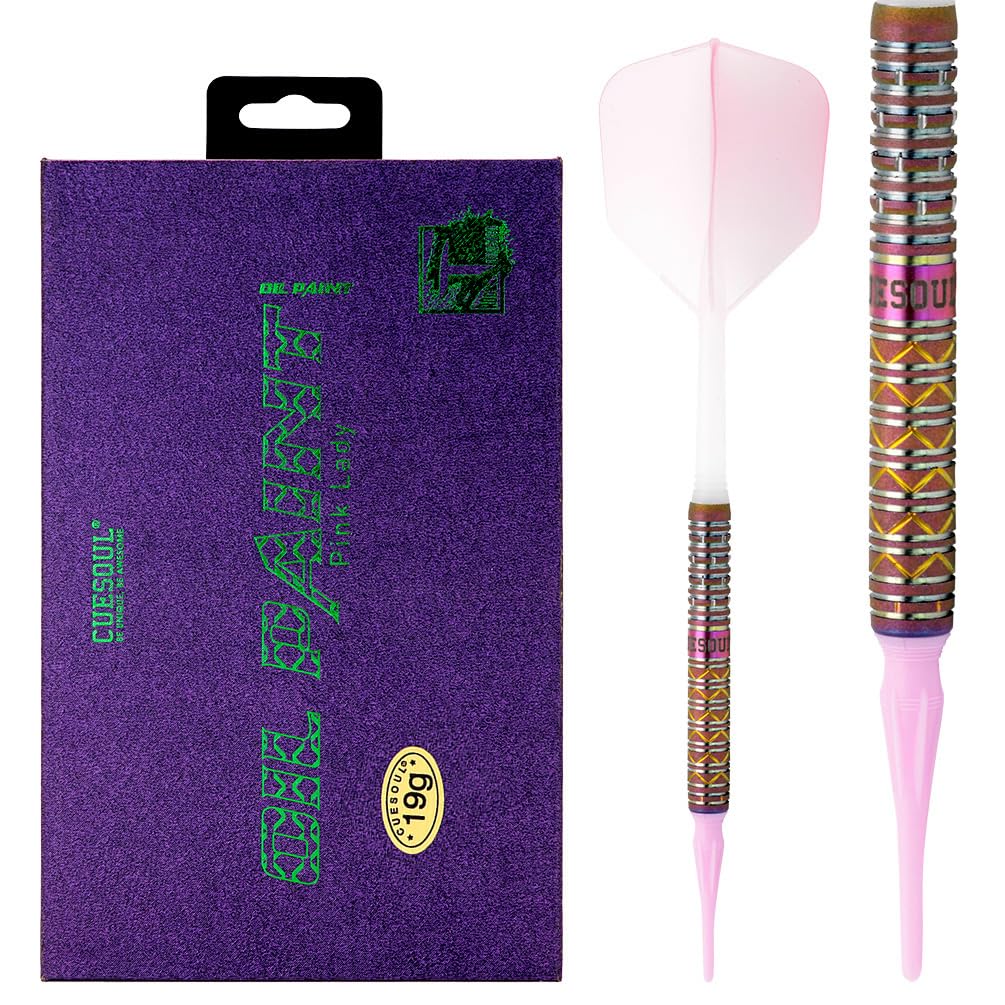 CUESOUL Soft Tip 90% Tungsten Dart Set mit Ölfarbe Finish und ROST Flights 19g pink lady cocktail, 1