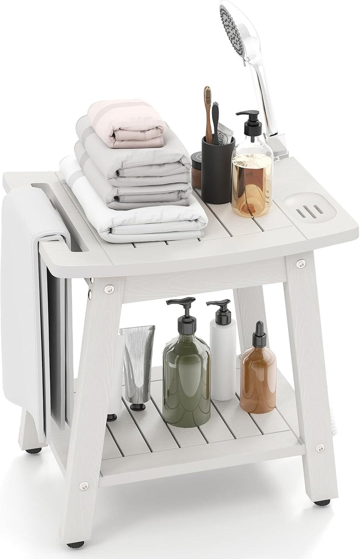 RELAX4LIFE Duschhocker, Badhocker Wasserfest rutschfest, Badezimmerhocker mit Ablage, Duschsitz bis