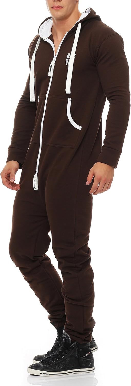 Gennadi Hoppe Herren Jumpsuit Onesie Jogger Einteiler Overall Slim Fit M Braun (Brown), M Braun (Bro