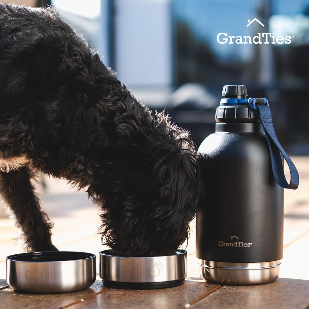 GrandTies Isolierte tragbare Hundewasserflasche mit 2 abnehmbaren Hundenapfspender, auslaufsicherer