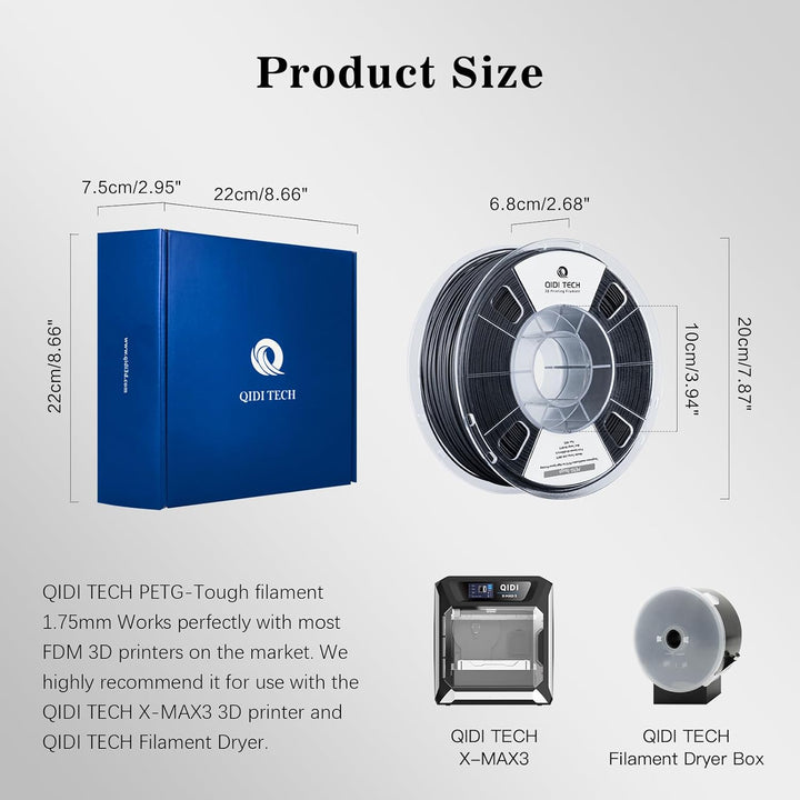 QIDI TECH PETG-Tough 3D Drucker Filament, Zähigkeit PETG Filament 1.75mm, 3D Druck Filament 1kg Spul