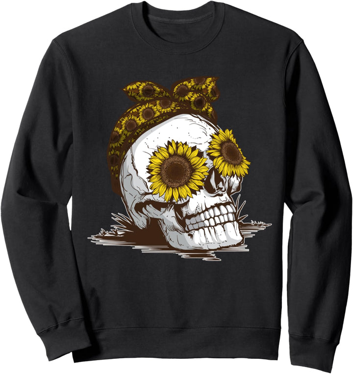 Totenkopf Sonnenblume Floral Halloween Blumen Vintage Sweatshirt