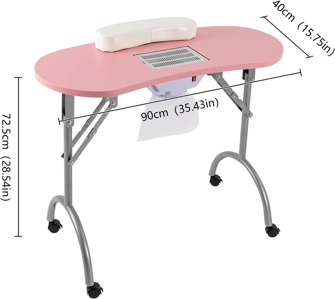 Maniküretisch, klappbar, 90x40cm, 30kg, mit Absaugung, Rosa | MDF,Eisenrohr,geschweisst,5.5W Absaugu