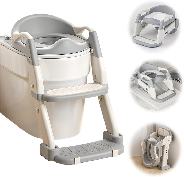 3 IN 1 Toilettensitz Kinder, Toilettenleiter für Kinder mit Verstellbar Treppe, Spritz und Rutschfes