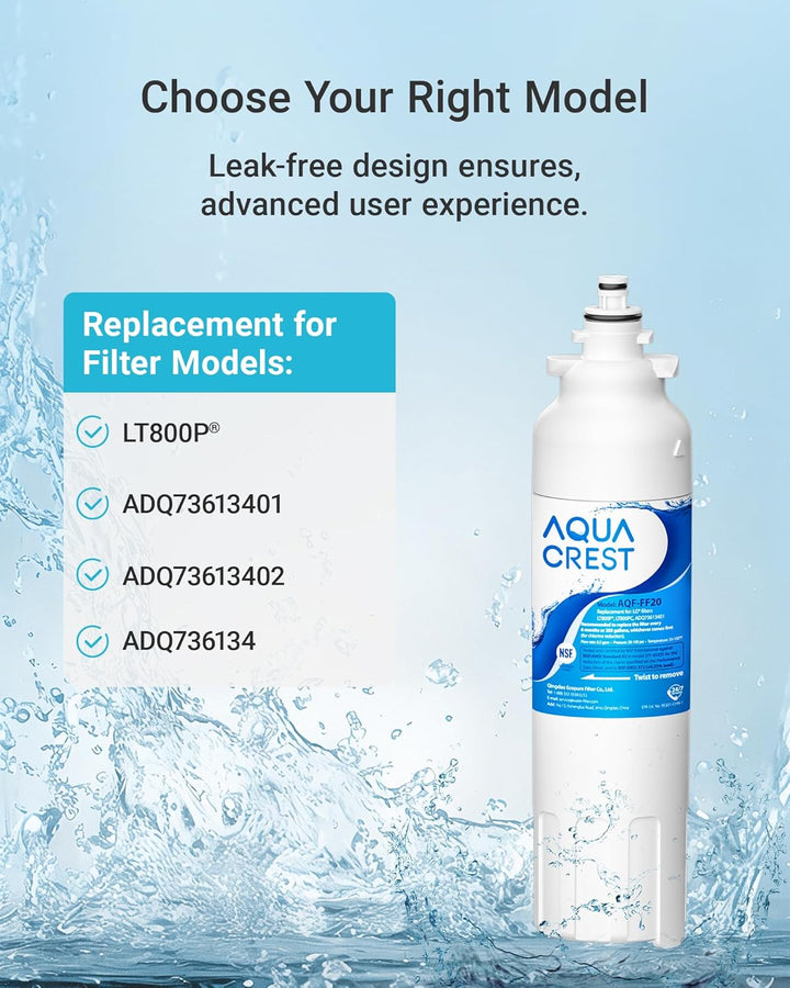 AQUA CREST ADQ73613401 Refrigerator Water Filter, Replacement for LG LT800P, ADQ73613402, ADQ7361340