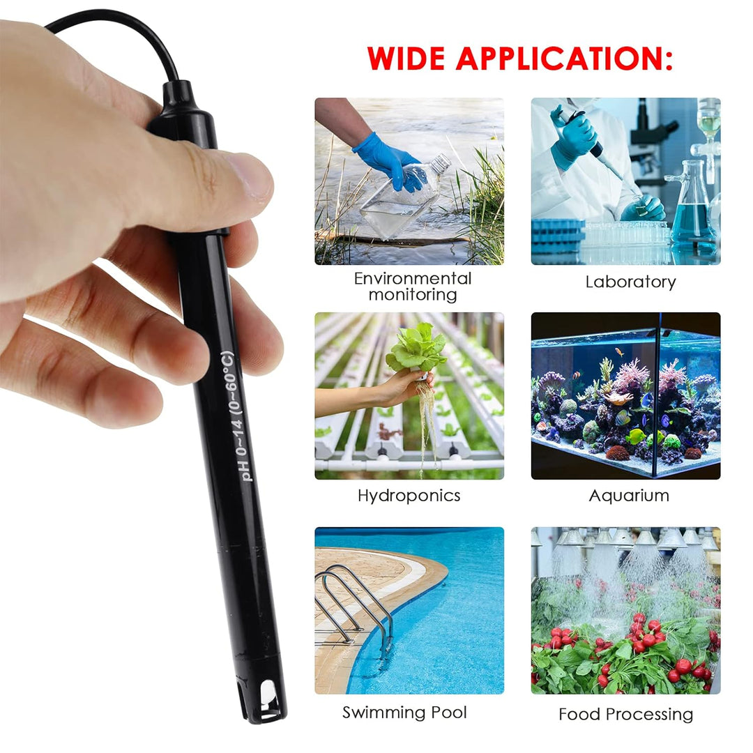 DANOPLUS 300 cm lang Kabel Elektrode Austauschbare pH-Sonde (0-14 pH), BNC-Anschluss mit 6 Pakete Ka