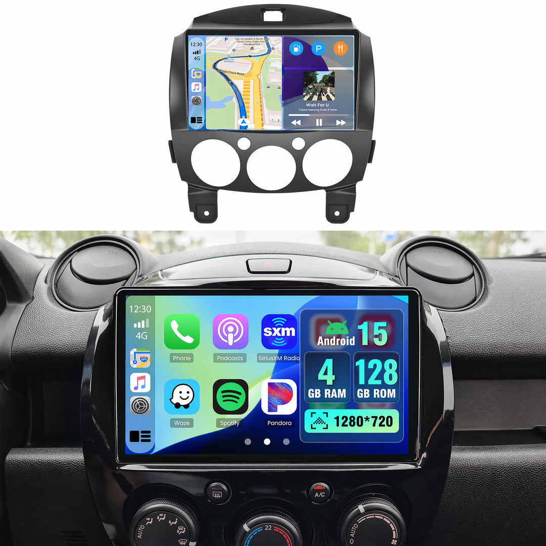 Hikity 4+128G 9" Android Autoradio für Mazda 2 2007-2014 Wireless CarPlay | Incell Touchscreen GPS N